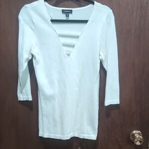 le chateau White V‑Neck Long Sleeve Top with Ladder Front Straps